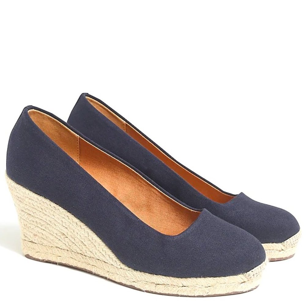 J. Crew Canvas Espadrille Wedges (Navy)